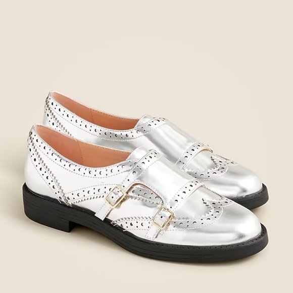 J crew silver mirror Monk-strap shoes in metallic leather - Picture 1 of 7